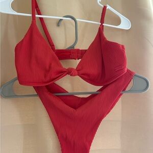 Roxy Red Ribbed Bikini Set